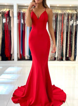 Long Mermaid V-neck Backless Red Prom Dresses