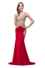 Red V-Neck Mermaid Sweep-length Appliques Formal Dresses