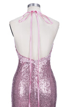 Rose Pink Sequins Mermaid Long Spaghetti Straps V-neck Prom Dresses