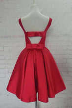 Round Neck Cute Red A line Satin Short Prom Dress Homecoming Dress  PD129