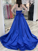Royal Blue Long A-line V-neck Satin Backless Formal Prom Dress