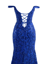 Sparkly Blue Sheath Sequins Long Prom Dress with Slit