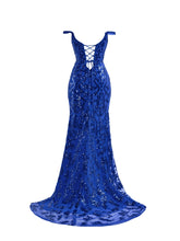 Sparkly Blue Sheath Sequins Long Prom Dress with Slit