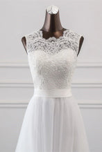 A-line Elegant Long Jewel Tulle Appliques Lace Wedding Dress
