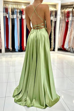 Sage Evening Dresses Simple Long A-line Satin Prom Dress With Slit