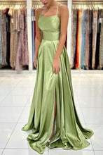 Sage Evening Dresses Simple Long A-line Satin Prom Dress With Slit