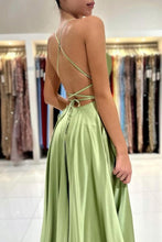 Sage Evening Dresses Simple Long A-line Satin Prom Dress With Slit