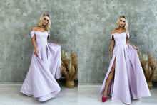 Satin Corset Off Shoulder Prom Dress with High Slit SYP184