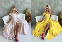 Satin Corset Off Shoulder Prom Dress with High Slit SYP184