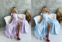 Satin Corset Off Shoulder Prom Dress with High Slit SYP184