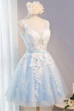 Scoop Neck Short Tulle Homecoming Dress Party Dress With Appliques Lace  PG137