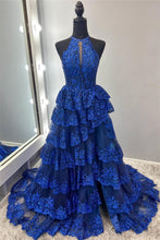 Seraphine | High Neck Sleeveless Empire Lace Tiered Long Formal Dress