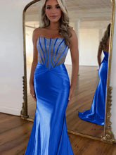 Serin | Purple Strapless Mermaid Satin Long Prom Dress With Beading