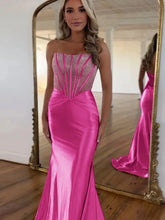 Serin | Purple Strapless Mermaid Satin Long Prom Dress With Beading