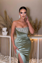 Sexy beautiful sleeveless column satin evening dresses beading