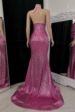 Sexy Long Mermaid High Neck Sequined Sleeveless Prom Dress With Slit