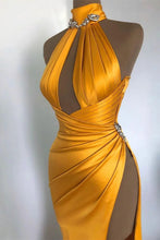 Sexy Long Mermaid High Neck Sleeveless Prom Dress With Slit