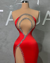 Sexy Long Red Mermaid Beading Sleeveless Prom Dress With Slit