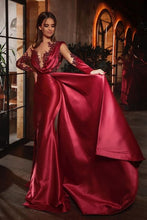 Sexy Mermaid Long Sleeves Burgundy Prom Dress with Ruffles