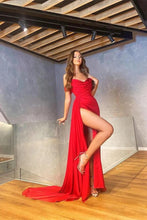 Sexy Red Long A-line Off-the-shoulder Formal Prom Dress With Slit