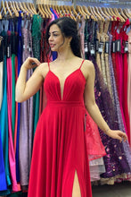 Sexy Red V-Neck Side Split Prom Dress Spaghetti Straps
