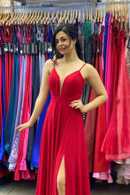 Sexy Red V-Neck Side Split Prom Dress Spaghetti Straps