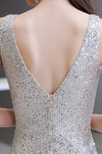 Sexy Shining V-neck Silver Sequin Sleeveless Prom Jumpsuit