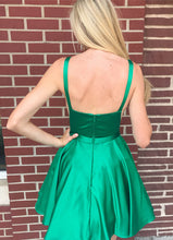 Sexy Short V-Neck Straps Satin Backless Homecoming Dress