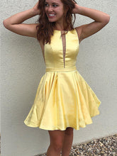 Sexy Short V-Neck Straps Satin Backless Homecoming Dress