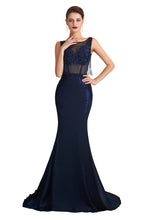 Sexy Sleeveless Mermaid Prom Dress Backless Satin Sparkly Sequins Evening Gown