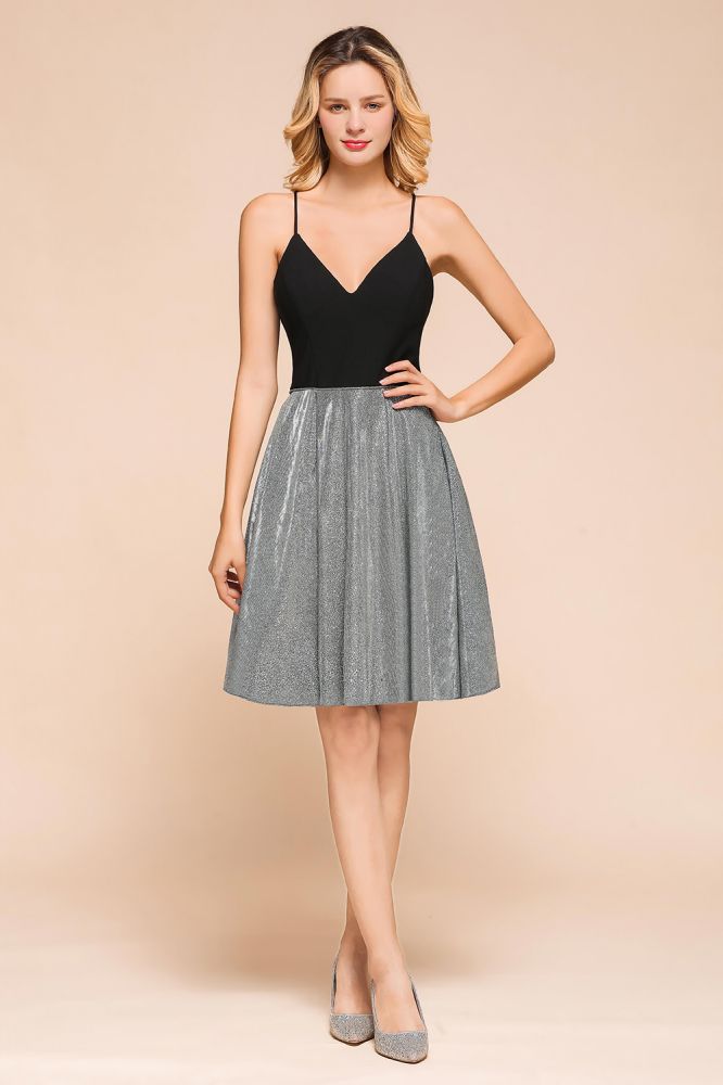 Sexy Sleeveless Short Homecoming Dress Bright V-Neck Party Dress with Pocket – Anna PromDress