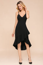 Sexy Spaghetti Straps Sweetheart Slim Hi-Lo Party Dress Vintage Backless Black Prom Dress