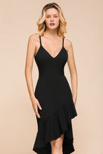 Sexy Spaghetti Straps Sweetheart Slim Hi-Lo Party Dress Vintage Backless Black Prom Dress