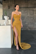 Sexy Yellow Sleeveless Mermaid Prom Dress With Side Slit