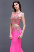Sheath Round Satin Stretch Fuschia Prom Dresses
