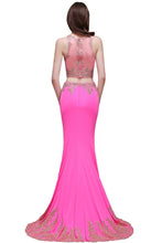 Sheath Round Satin Stretch Fuschia Prom Dresses