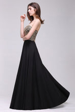 Sheath Scoop Floor-Length Applique Sleeveless Long Black Prom Dresses