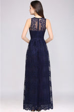 Sheath V-neck Floor-length Lace Navy Blue Prom Dress