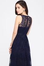 Sheath V-neck Floor-length Lace Navy Blue Prom Dress