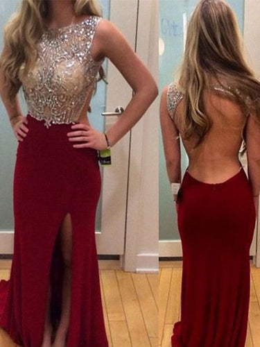 Sheath/Column Sleeveless Scoop Spandex Beading Prom Dresses