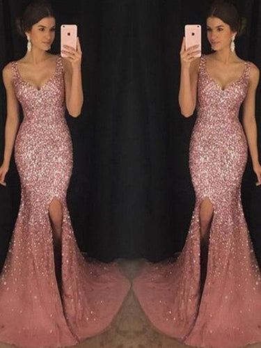 Sheath/Column Sweetheart Sleeveless Sequin Tulle Prom Dresses