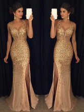 Sheath/Column V-neck Sequin Sleeveless Jersey Prom Dresses