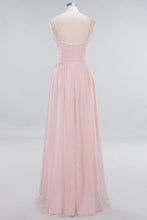 Sheer Spaghetti Straps aline Prom Dresses | Simple Chiffon Sleeveless Evening Dresses