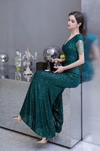 Shining Sequins Emerald Green Mermaid Evening Party Gown with  Tassels Sleeves