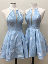 Short A-Line Deep V-Neck Halter Sleeveless Homecoming Dress