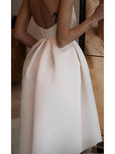 Short A-line Jewel Neck Satin Spaghetti Strap Formal Dresses with Pockets