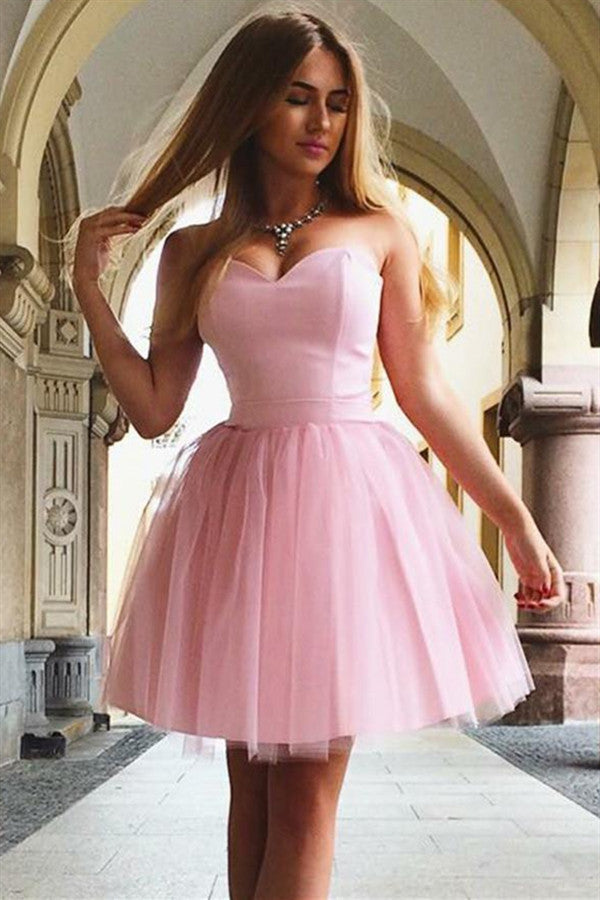 Short A-Line Sweetheart Strapless Pink Homecoming Dress