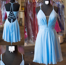 Short A-line V-Neck Lace-Up Chiffon Backless Homecoming Dress