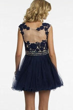 Short Navy Blue Homecoming Dress with Appliques Beading PG190