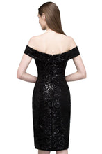 Short Sequined Sheath Off-shoulder Black Prom Dresses
